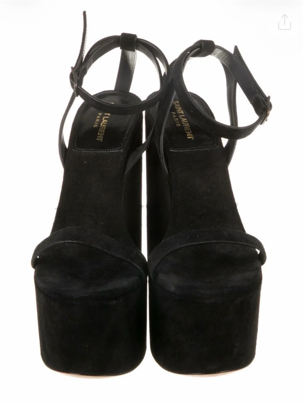 Saint Laurent Black Suede Platform Wedge Sandals with Ankle Strap Sz.36